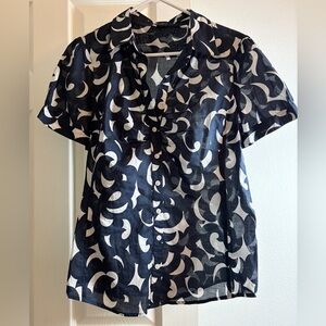 Ann Taylor Navy and White Abstract Button-Down Shirt